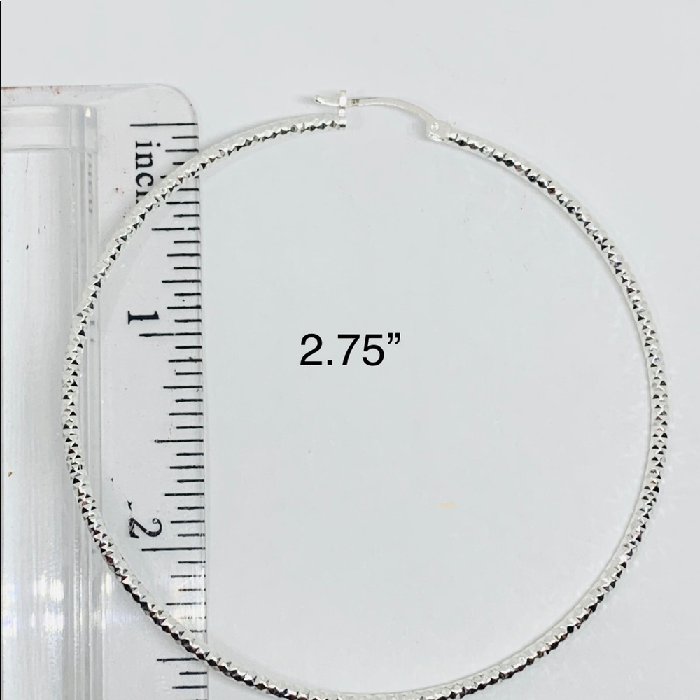Sterling Silver 925 Hoop Earrings 2.75” - Picture 3 of 8
